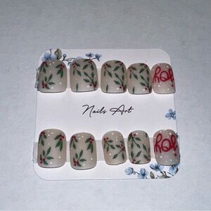 Press On Festive Christmas Holiday Nail Art Set. 24 pcs.